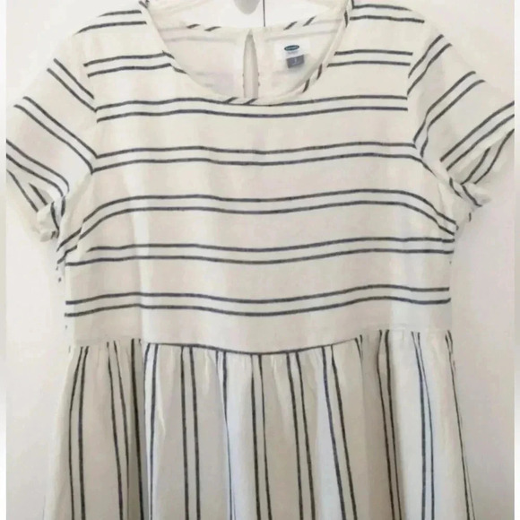 Old Navy Women White Striped Short Pullover Lined Linen Blend Dress XS nautical - Picture 2 of 7